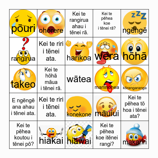Kare-ā-roto - Feelings Bingo Card