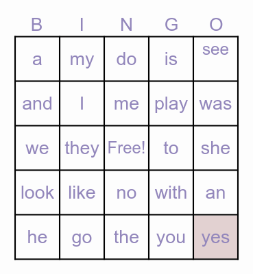 Sight Words Bingo! Bingo Card
