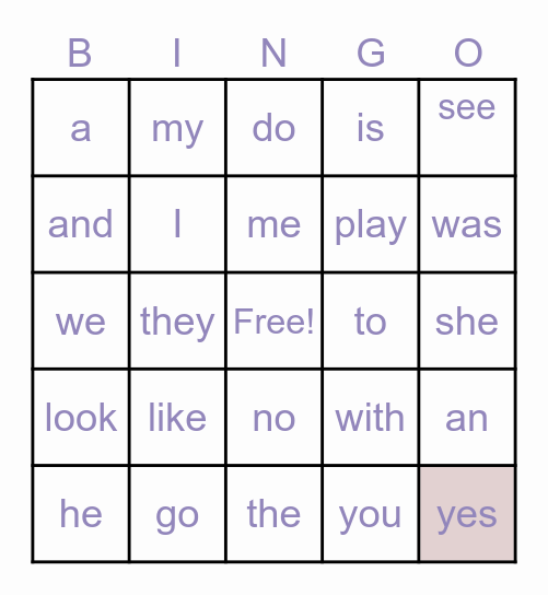 Sight Words Bingo! Bingo Card
