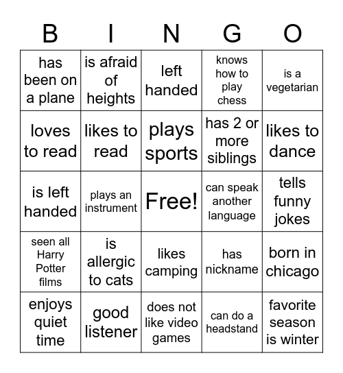 Get to Know YOU Bingo Card