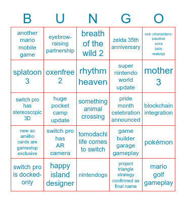 E3 Nintendhoe Edition Bingo Card