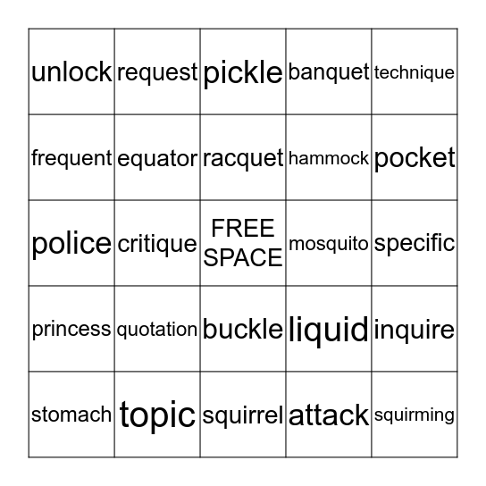 Fourth Grade Vocabulary Bingo Card