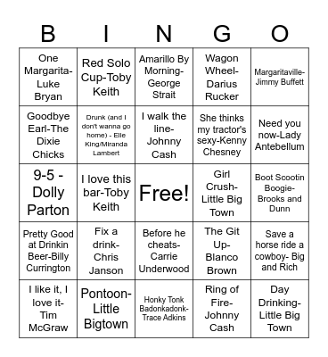 DD37 Country! Country! Country! Bingo Card