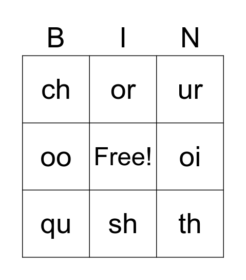 Phonics Bingo Card