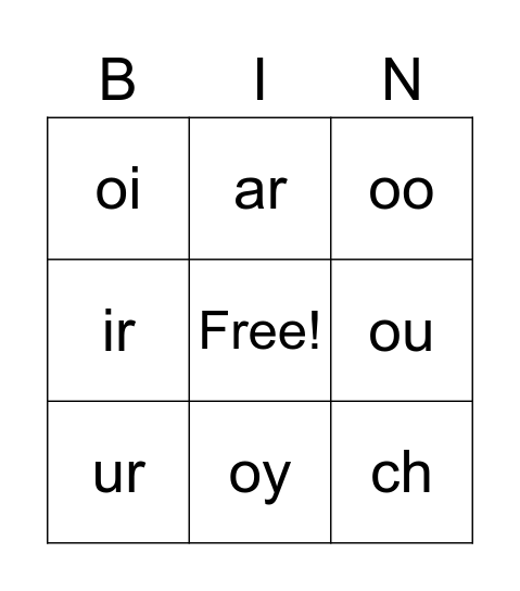 Phonics Bingo Card