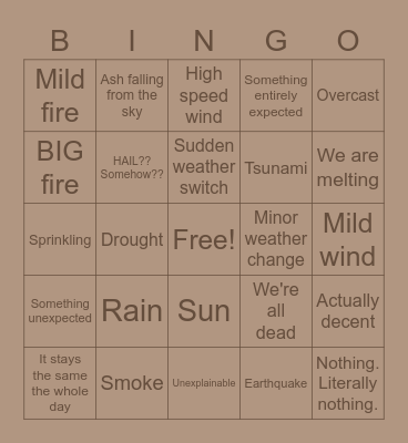 Local Summer Weather Bingo Card