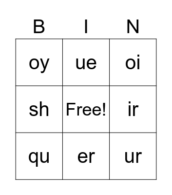 Phonics Bingo Card