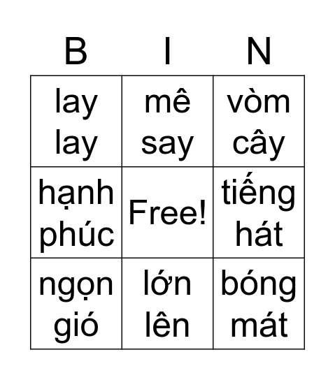 Bài hát trồng cây Bingo Card