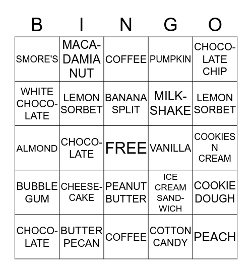 JENNA MAE'S ICE CREAM BINGO Card