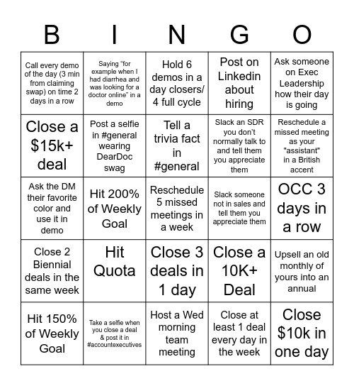 DearDoc Bingo Card