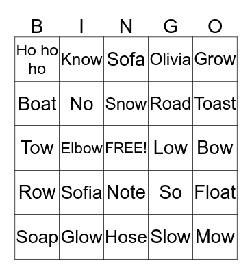 Long o words Bingo Card