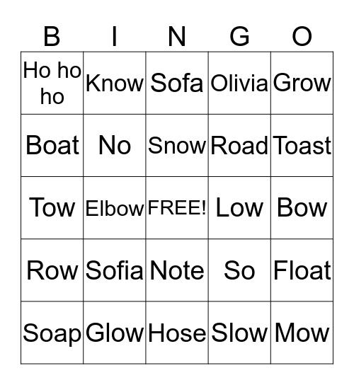 Long o words Bingo Card