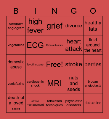 Broken Heart Syndrome Bingo Card