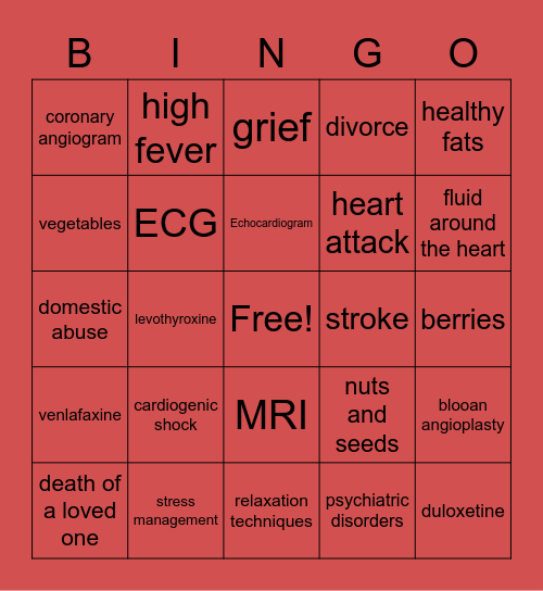 Broken Heart Syndrome Bingo Card