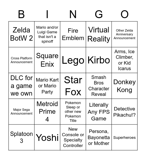 E3 2021 Bingo Harmony Bingo Card