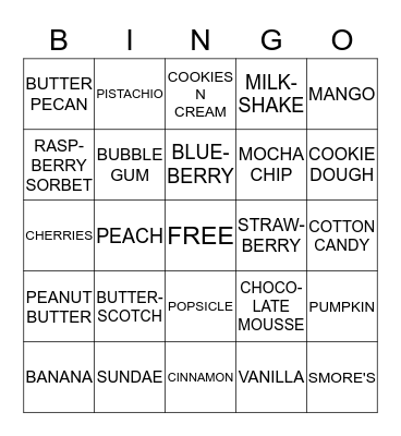 JENNA MAE'S ICE CREAM BINGO Card