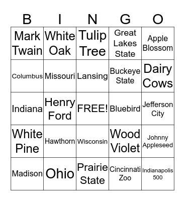 States Bingo Card