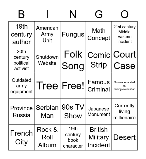 Wikipedia Bingo Card