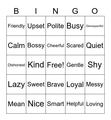 Character Trait BINGO 2nd Gr Bingo Card