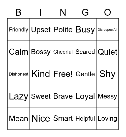 Character Trait BINGO 2nd Gr Bingo Card