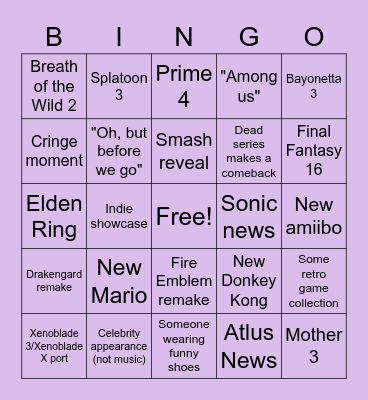 E3 Predictions Bingo Card