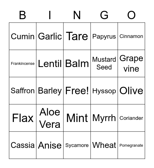 Plants of the Bible Bingo Card