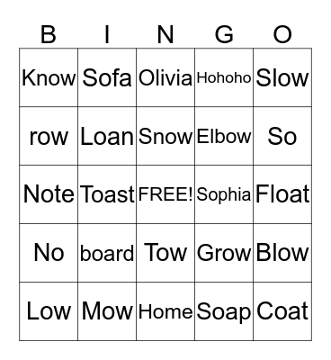 Long o words Bingo Card