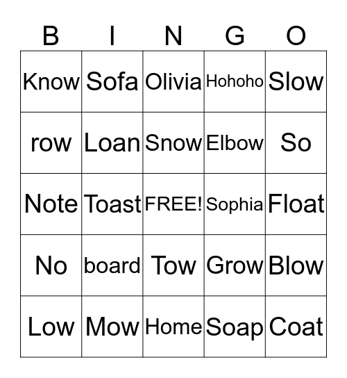 Long o words Bingo Card