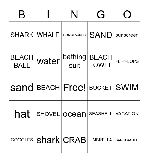 BEACH BINGO Card