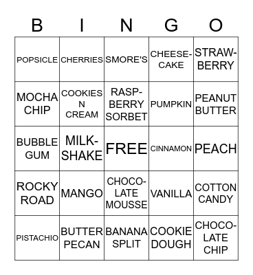 JENNA MAE'S ICE CREAM BINGO Card