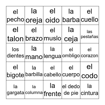 El Cuerpo Bingo Card