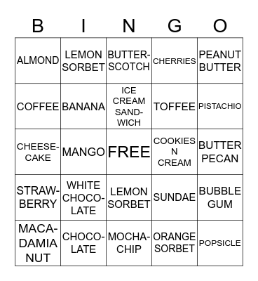 JENNA MAE'S ICE CREAM BINGO Card