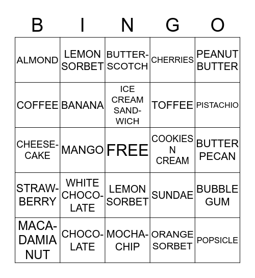 JENNA MAE'S ICE CREAM BINGO Card