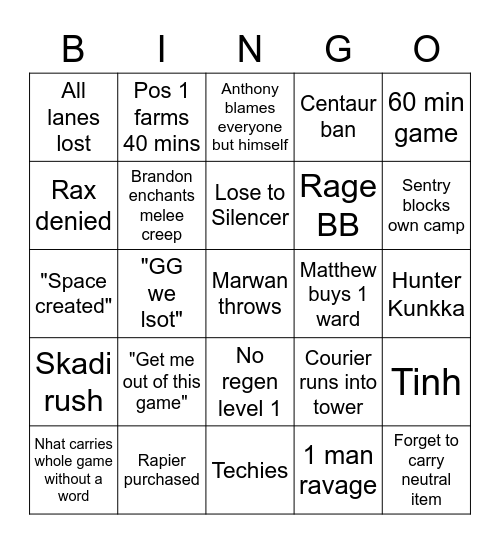 Meme'n Republic dota night Bingo Card