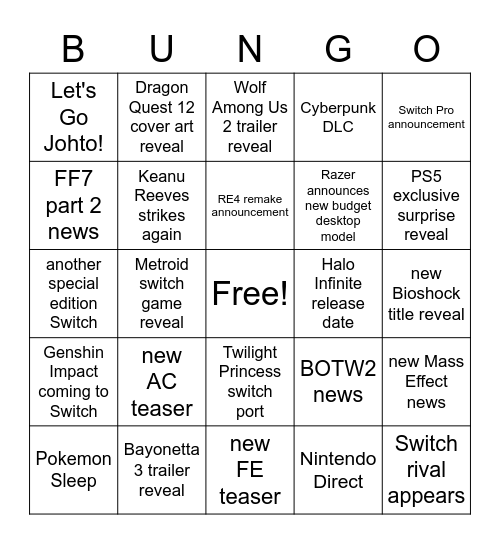 e3 Bingo Card