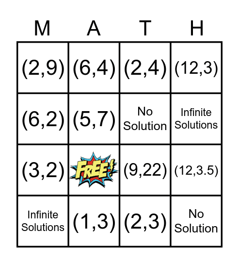 Linear Systems Bingo Card