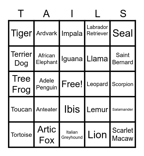 Tails and Tales Summer Reading Bing Bingo Card