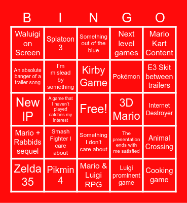 Nintendo E3 2021 Bingo Card