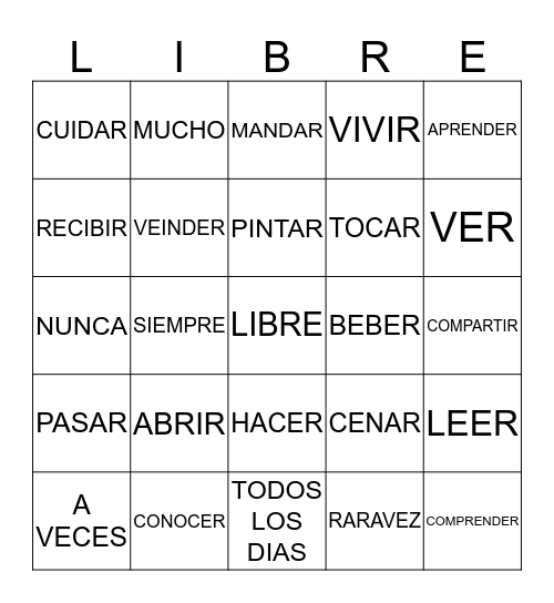 Spanish Bingo Card