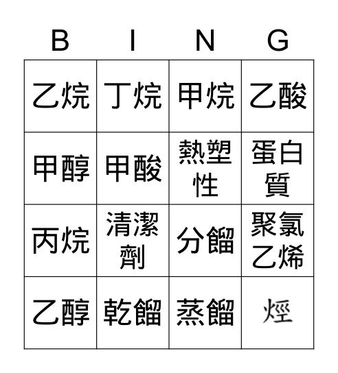 有機化合物 Bingo Card