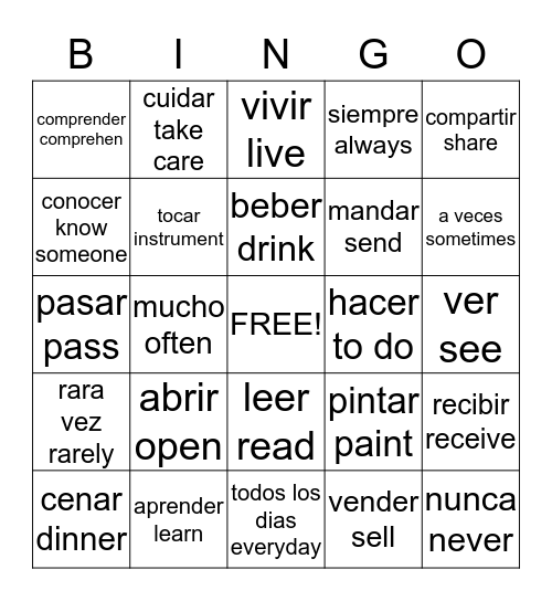 Spanish Bingo Card
