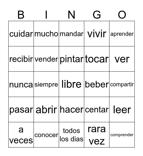 spanish bingo Card