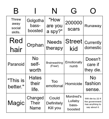 Spy Kid Bingo Card