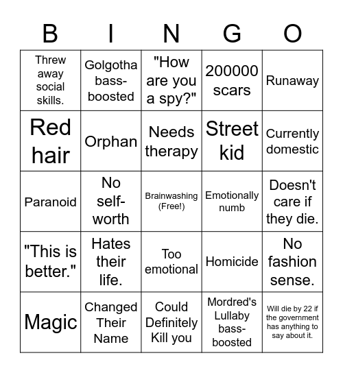 Spy Kid Bingo Card