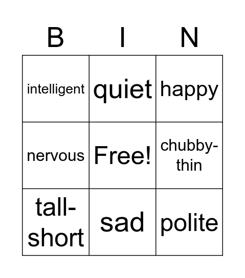 Emotions! Bingo Card