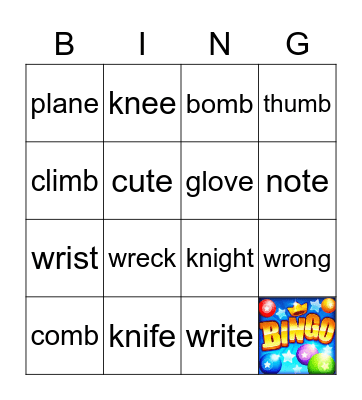 Silent Letters Bingo Card