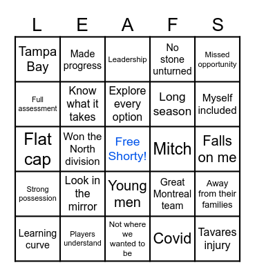 Leafs 2021 Press Conference Bingo Card