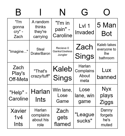 League Bingo Card