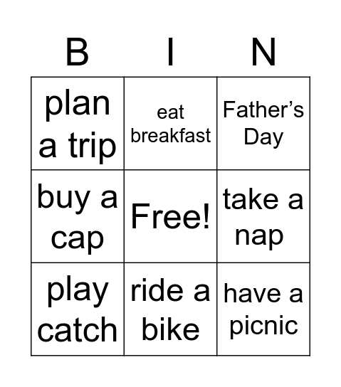 《A Day for Dad爸爸的一天》 Bingo Card