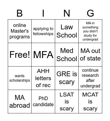 Grad School Bingo Card